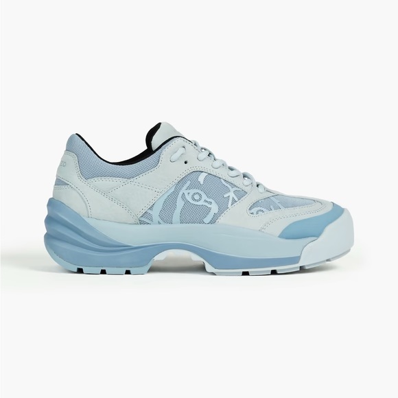 KENZO Work appliquéd mesh and leather sneakers